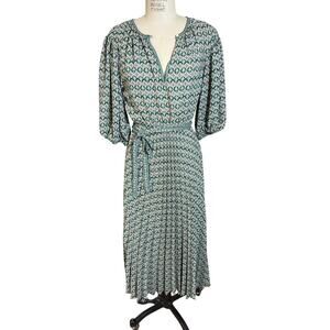 MAX STUDIO Fit & Flare Midi Dress in Green Art Deco Print Size Small